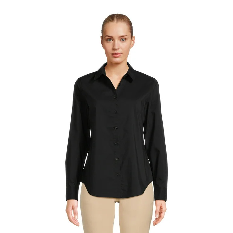 Time and Tru Women's Long Sleeve Button Down Shirt | Walmart (US)