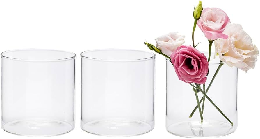 4 Inches Tall (10 cm) Clear Glass Cylinder vases,Pack of 3 Centerpiece Flower Vase,Floating Candl... | Amazon (US)