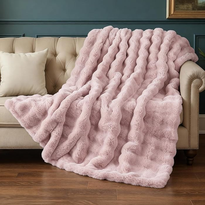 Ghouse Pink Faux Fur Throw Blanket 50''x60''Inches,Soft Throw Blanket Fuzzy Plush Thick Bubble Bl... | Amazon (US)