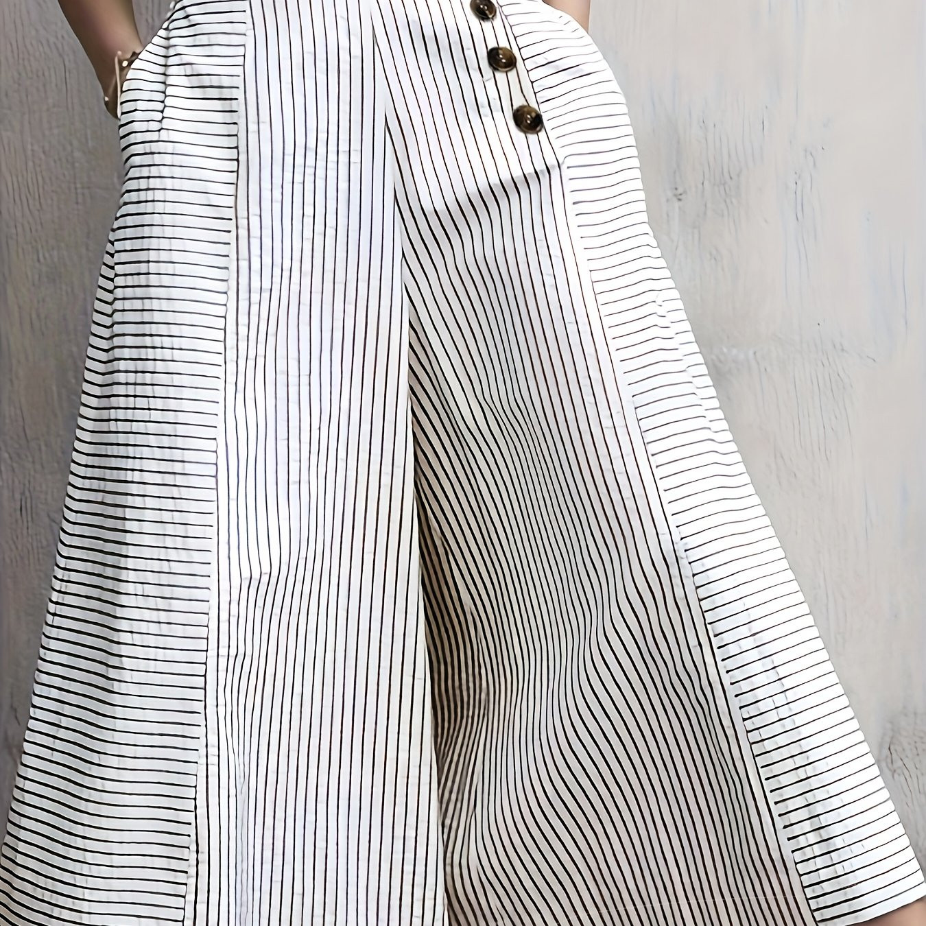 Stripe Print Wide Leg Pants Casual Button Decor Loose Pants - Temu | Temu Affiliate Program