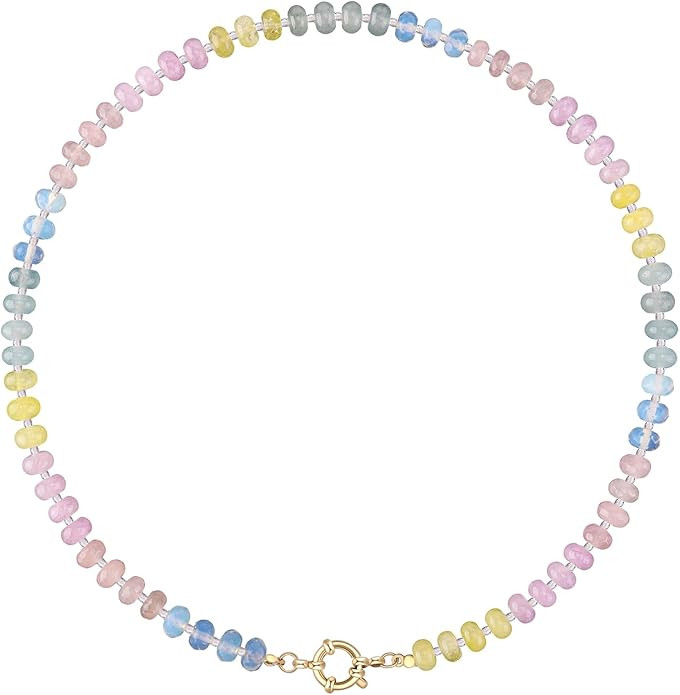 Colorful Beaded Gemstone Necklace for Women, Boho Rainbow Bead Choker with Natural Stone Crystal ... | Amazon (US)