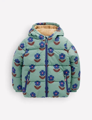 Fun Padded Coat-Oil Blue Flowers | Boden (US)