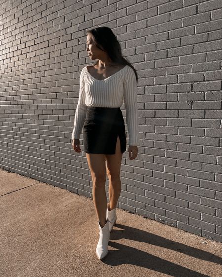 Cropped sweater with slit mini skirt and short cowboy boots // western boots, fall outfits, fall transition, fall style, meir, ameirylife, transitional outfit 

#LTKU #LTKSeasonal #LTKshoecrush