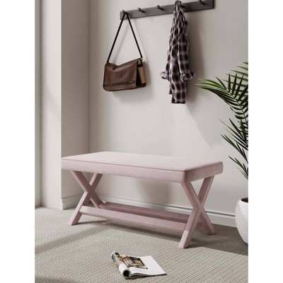 Manhattan Comfort Abigail Velvet Upholstered Double Ottoman Pink: Mid-Century Modern, No Assembly Required, Wood Legs | Target