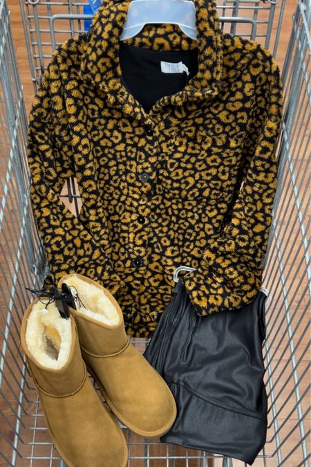 Cozy leopard fleece sherpa pullover at Walmart and Ugg look for less , faux leather leggings fit tts 

#LTKstyletip #LTKCyberweek #LTKunder50