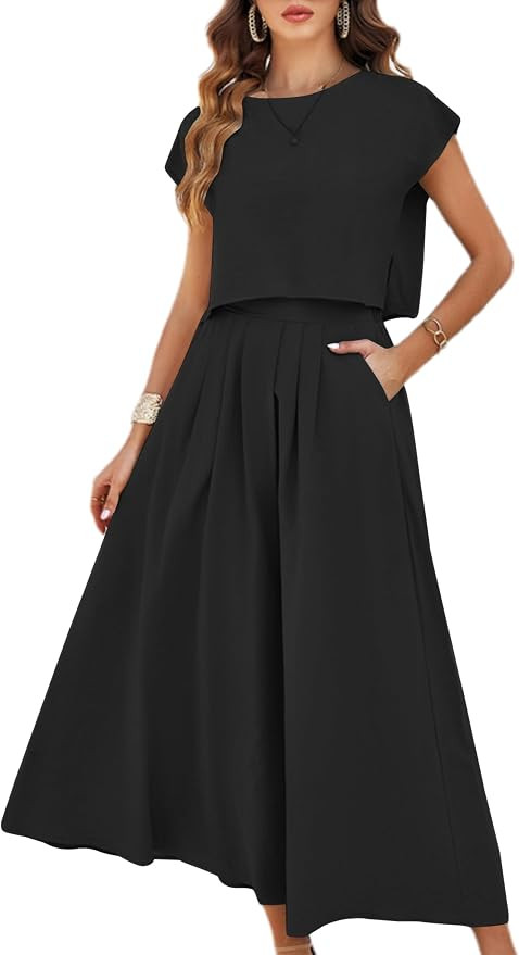 Mingzhu Womens 2 Piece Outfits Skirt Set Summer Maxi Dress Sets Pockets | Amazon (US)