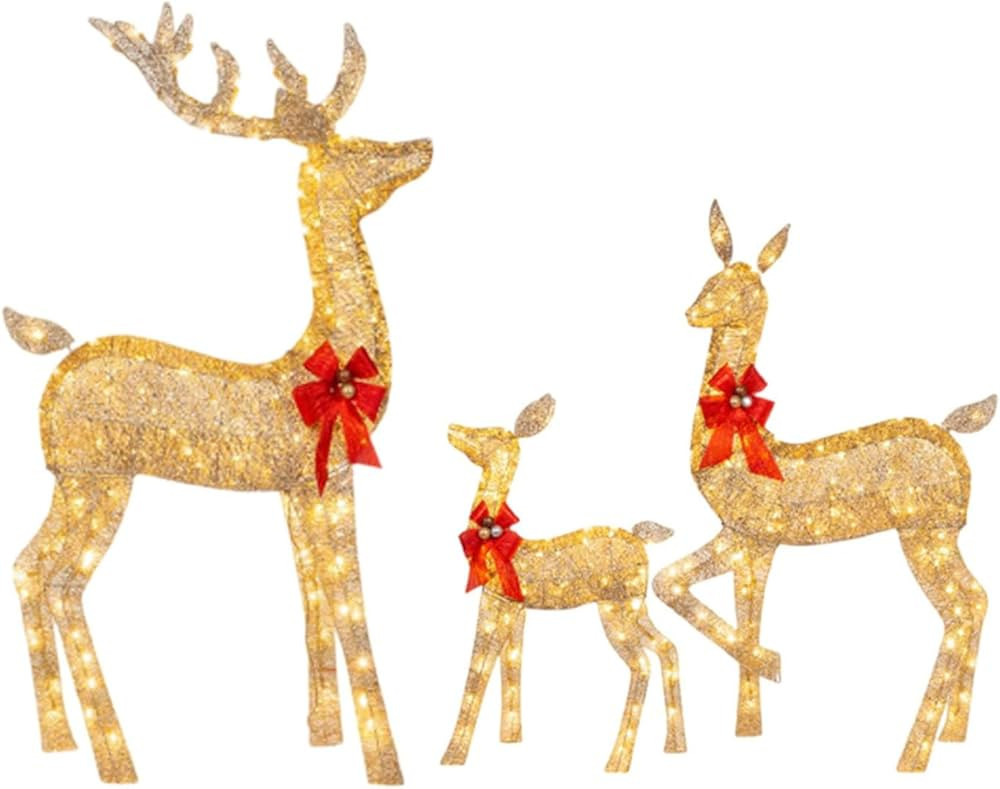 Usknxiu 3-Piece Lighted Christmas Deer Family Set Yard Decorations, Outdoor Christmas Light up De... | Amazon (CA)