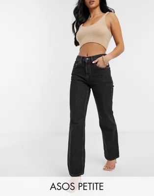 ASOS DESIGN Petite mid rise '90's' straight leg jeans washed black | ASOS (Global)