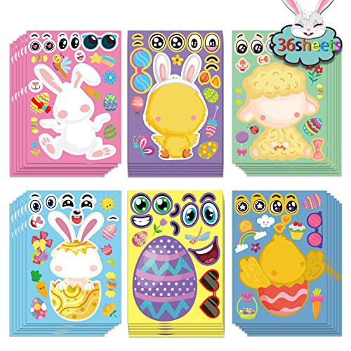 36 Sheet Easter Stickers for Kids,Easter Basket Stuffers,Make a Face Sticker, Make Your Own Animal Stickers,Spring Party Favor, Birthday Gift | Amazon (US)