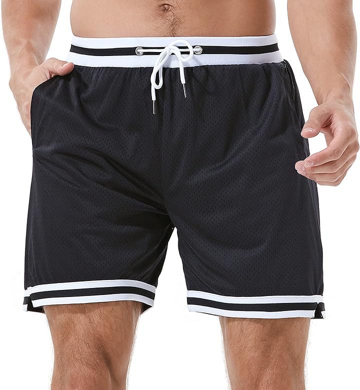 HEALONG Basketball Athletic Shorts Men - Mesh Gym Sports Workout Training Drawstring Retro Casual Fa | Amazon (US)