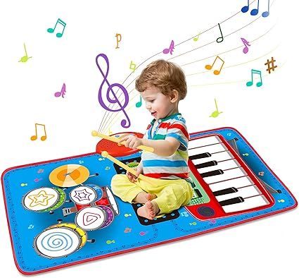 Baby 2 in 1 Musical Mats-Piano Keyboard & Drum for Toddlers-Early Education Portable Touch Musica... | Amazon (US)