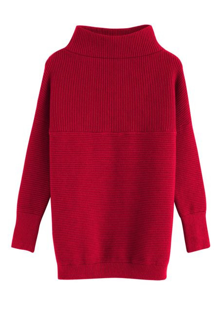 Cozy Ribbed Turtleneck Sweater in Red | Chicwish