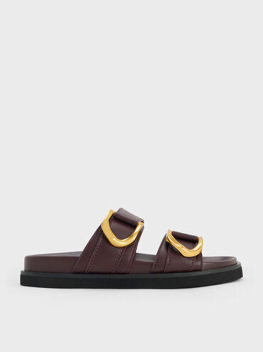 Plum Gabine Buckled Leather Slides | CHARLES & KEITH UK | Charles & Keith UK