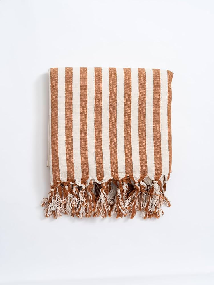 Brown and White Cotton Linen Turkish Towel Quickly Dry Striped French Towel, Outdoor Blanket, Lin... | Amazon (US)
