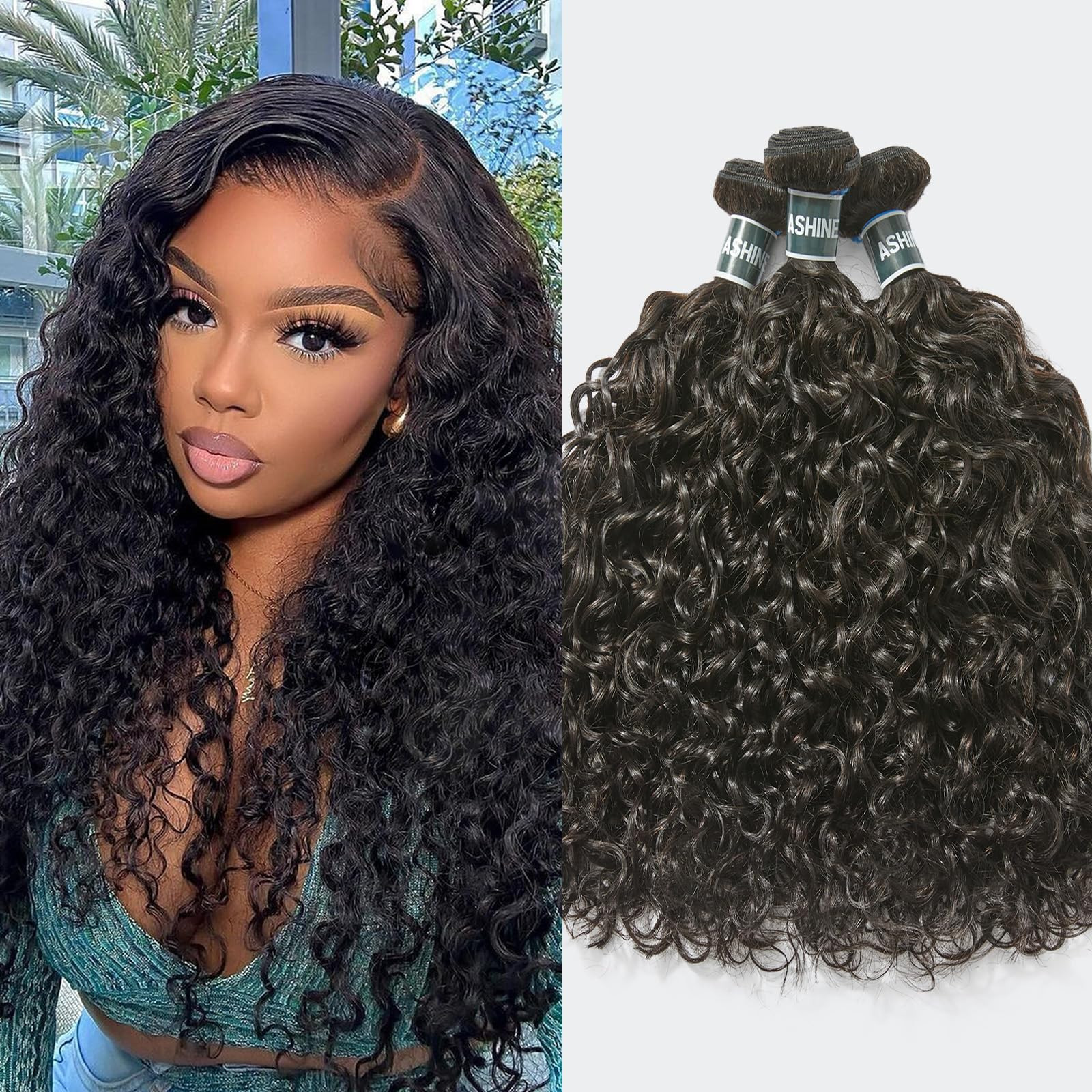 ASHINE Human Hair Bundles Deep Curly Water Wave, Unprocessed Cambodian Raw Hair 18 20 22 Inch, Fl... | Amazon (US)