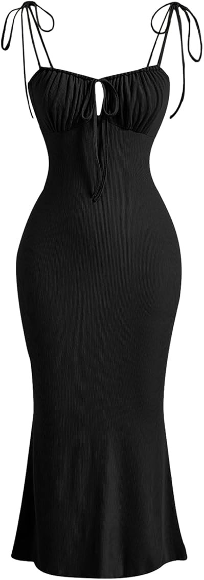 Verdusa Women's Ruched Knot Front Tie Shoulder Sleeveless Fishtail Bodycon Cami Dress | Amazon (US)