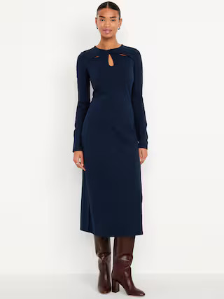 Long-Sleeve Twist-Neck Midi Dress | Old Navy (US)