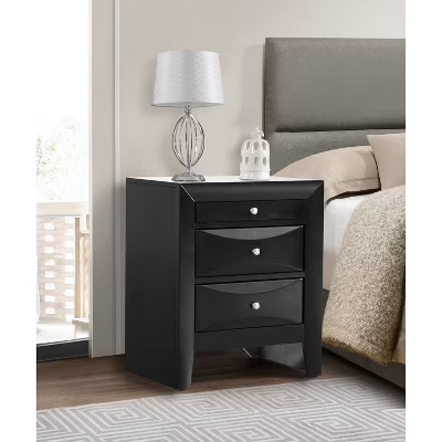 HomeStock Black Nightstand 28x23x17 Contemporary Bedside Table with Three Drawers, Sleek Storage Solution for Modern Bedroom Decor | Target