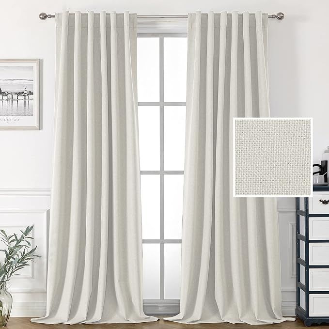 H.VERSAILTEX 100% Blackout Faux Linen Curtains for Bedroom 84 inch Full Light Blocking Drapes wit... | Amazon (US)
