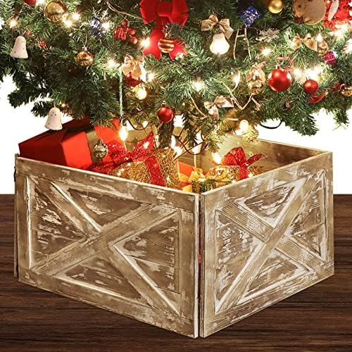 MCEAST Wooden Tree Collar Box 24 x 24 x 14 Inches Oversized Christmas Tree Skirt Tree Box... | Amazon (US)