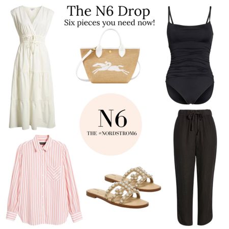 The NORDSTROM 6 APRIL DROP
1. Rails sundress 
2. Longchamp Bag
3. Goddess Swimsuit
4. Striped Button-up
5. Bay Sandal
6. Caslon Linen Pants