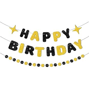 Black and Gold Happy Birthday Banner-Happy Birthday Decorations for Men Women Boys Girls Glitter ... | Amazon (US)
