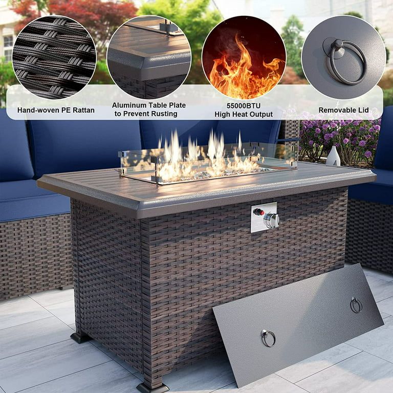 Gotland 15 Pieces Outdoor Patio Furniture Set with Propane Fire Pit Table Outdoor Sectional Sofa ... | Walmart (US)