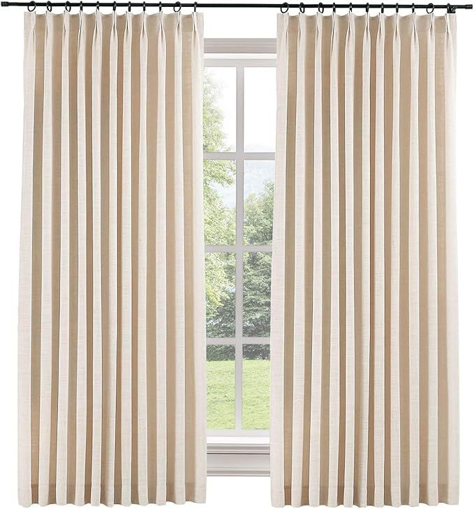 ChadMade 50" W x 96" L Polyester Linen Drape with Blackout Lining Pinch Pleat Curtain for Sliding... | Amazon (US)