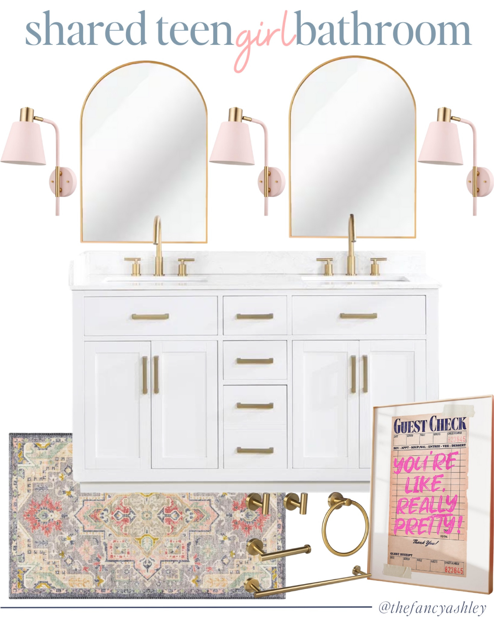 Shared teen girl bathroom. Love the pop of pink!! 

#LTKhome #LTKkids #LTKstyletip
