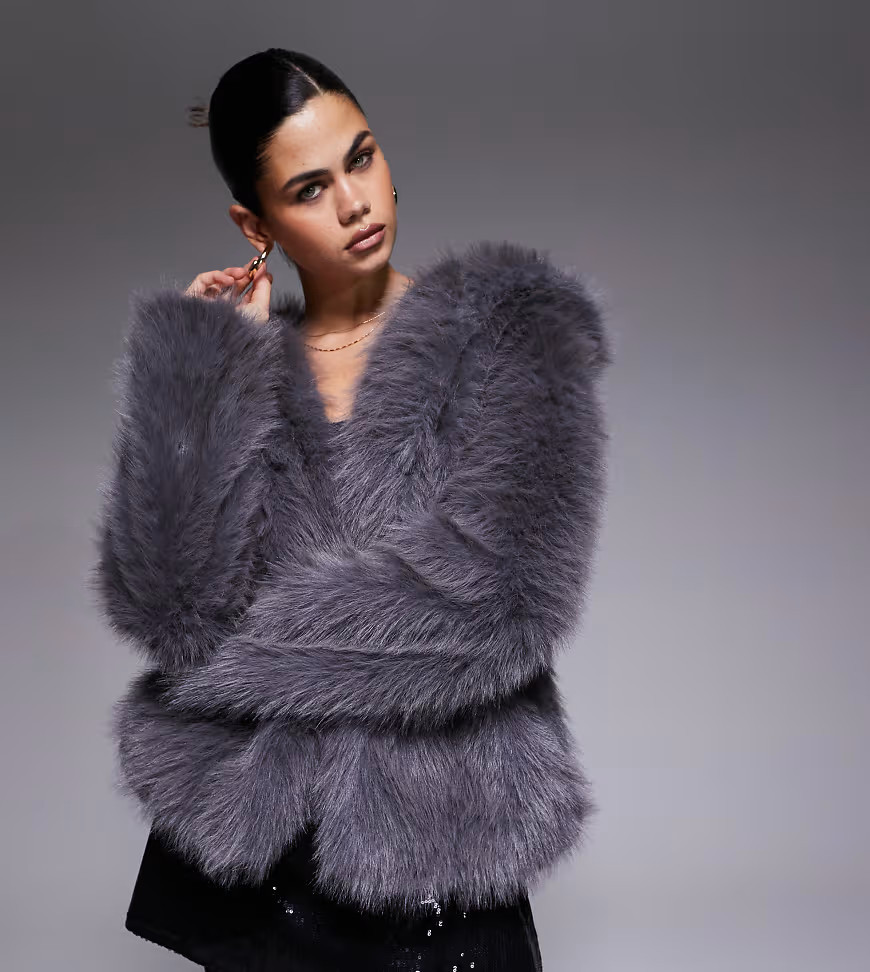 The Frolic exclusive faux fur hooded jacket in dark gray | ASOS (Global)