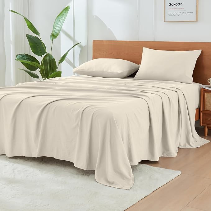 GOKOTTA 4-Pcs Queen Sheet Set, 16" Deep Pocket Queen Sheets with Elastic Corner Straps, Washed & ... | Amazon (US)