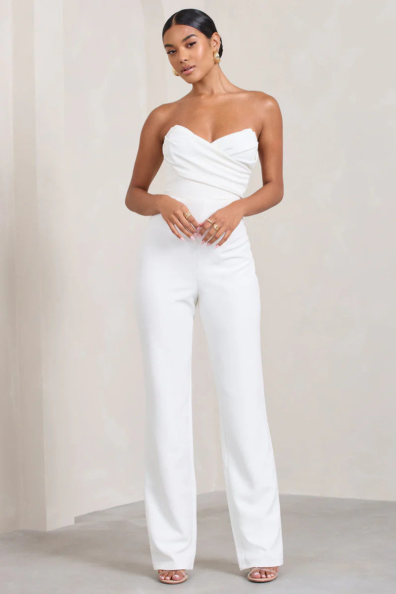 Bellezza  White Bandeau Corset Wide Leg Jumpsuit | Club L London