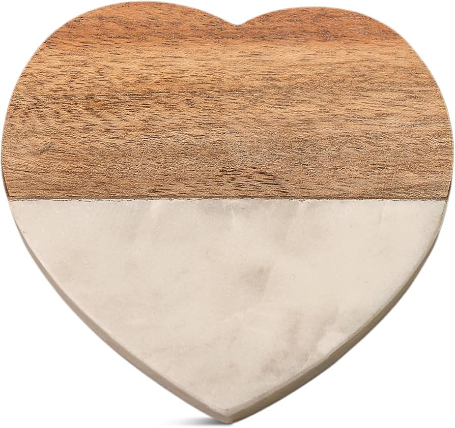 India Handicrafts 20579 Heart Shaped Marble Stone Brown and White 4 x 4 Inch Wood Drink Coaster | Amazon (US)