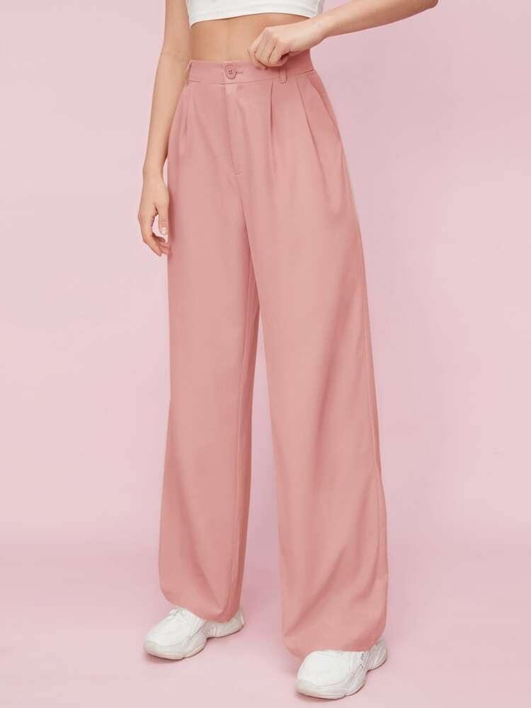 SHEIN Solid Zip Up Straight Leg Pants | SHEIN