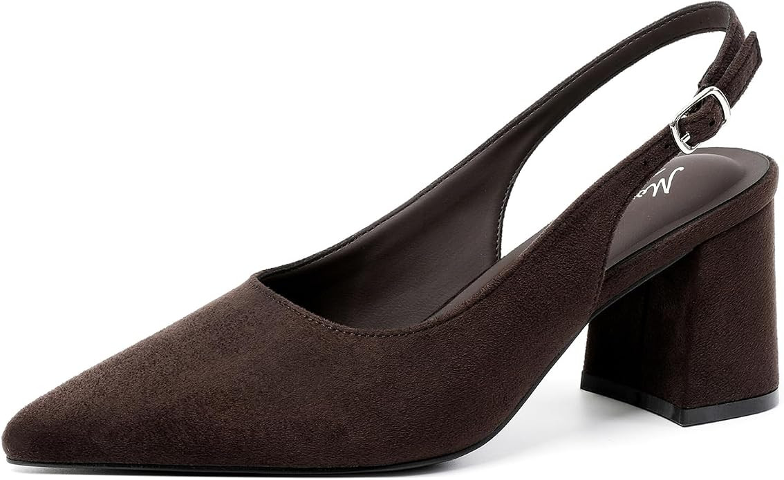 Mostrin Block Slingback Heels for Women Pointed Closed Toe Chunky Heels Office Work Shoes Women's... | Amazon (US)