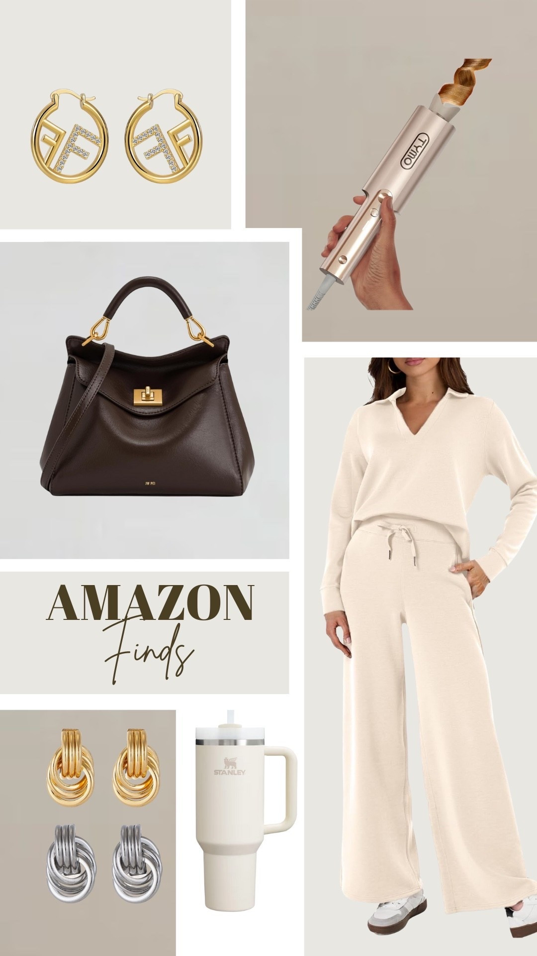 Amazon finds.
Cozy sweatpants set, the goto bag that looks designer, the tymo curler plus that cuts my curling iron process in a half and my latest earrings finds.  


#LTKGiftGuide