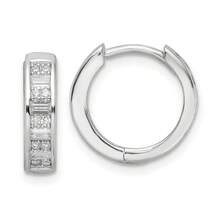 Sterling Silver Polished RhodiumPlated Cubic Zirconia Hinged Hoop Earrings With Post Notch Lock Closure L In W In | SHEIN