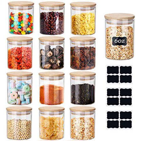 Glass Jars Set Yibaodan 12 Set 6oz Spice Jars with Bamboo Airtight Lids and Labels Food Cereal Stora | Walmart (US)
