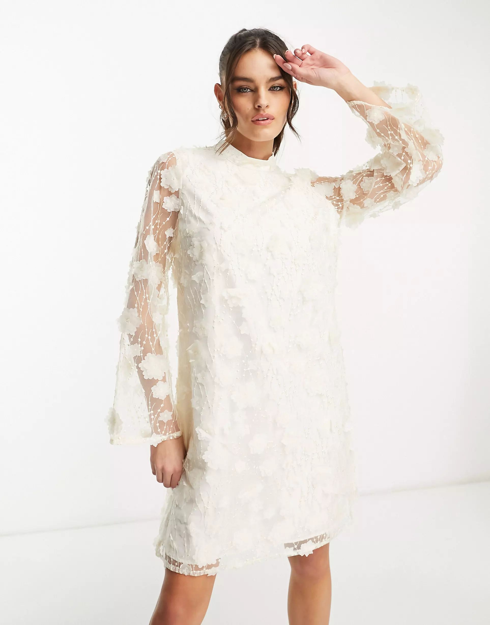 Y.A.S Bridal 3D floral mini dress in white | ASOS (Global)