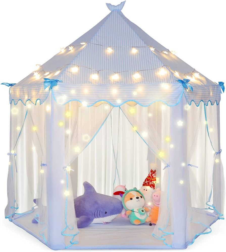 NABIYE Large Princess Tent for Girls, Kids Play Tent with LED Star Lights, 55'' x 53'' (DxH), Pri... | Amazon (US)