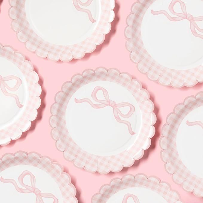 Gingham Coquette Pink Bow Party Plates - 7" Dessert | 25-Pack | Pink Bow Theme Party Decorations ... | Amazon (US)