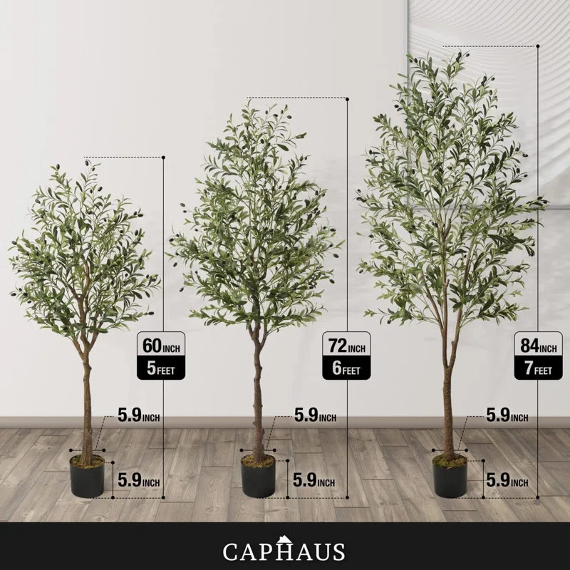 CAPHAUS Artificial Olive Tree with Fruit, Fake Potted Topiary Tree with Dried Moss, 5 / 6 / 7 Fee... | Wayfair North America