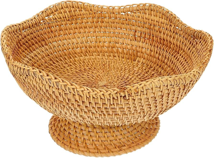 DOITOOL Rattan Fruit Bowl, Woven Footed Bowl Round Pedestal Plate Decorative Bowl for Table Cente... | Amazon (US)