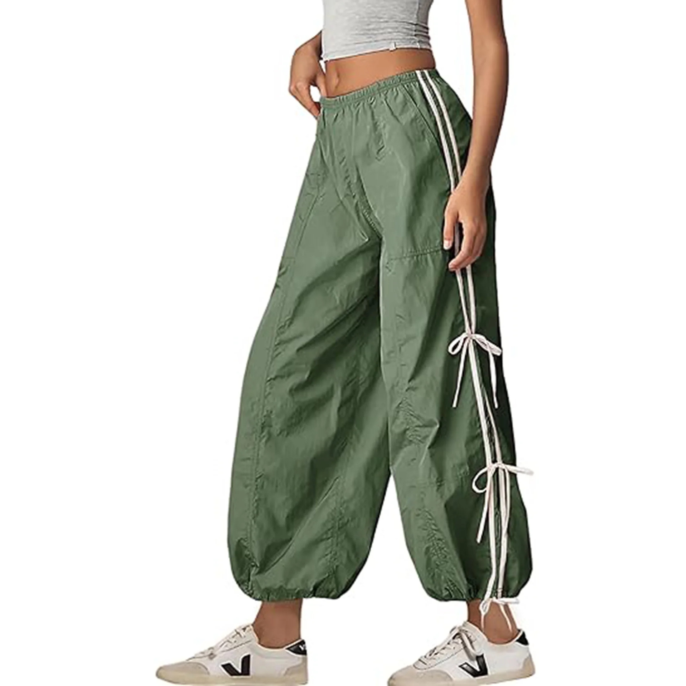 Lentta Parachute Pants for Women Elastic High Waist Full Twist Hiking Cargo Pants Trousers | Walmart (US)