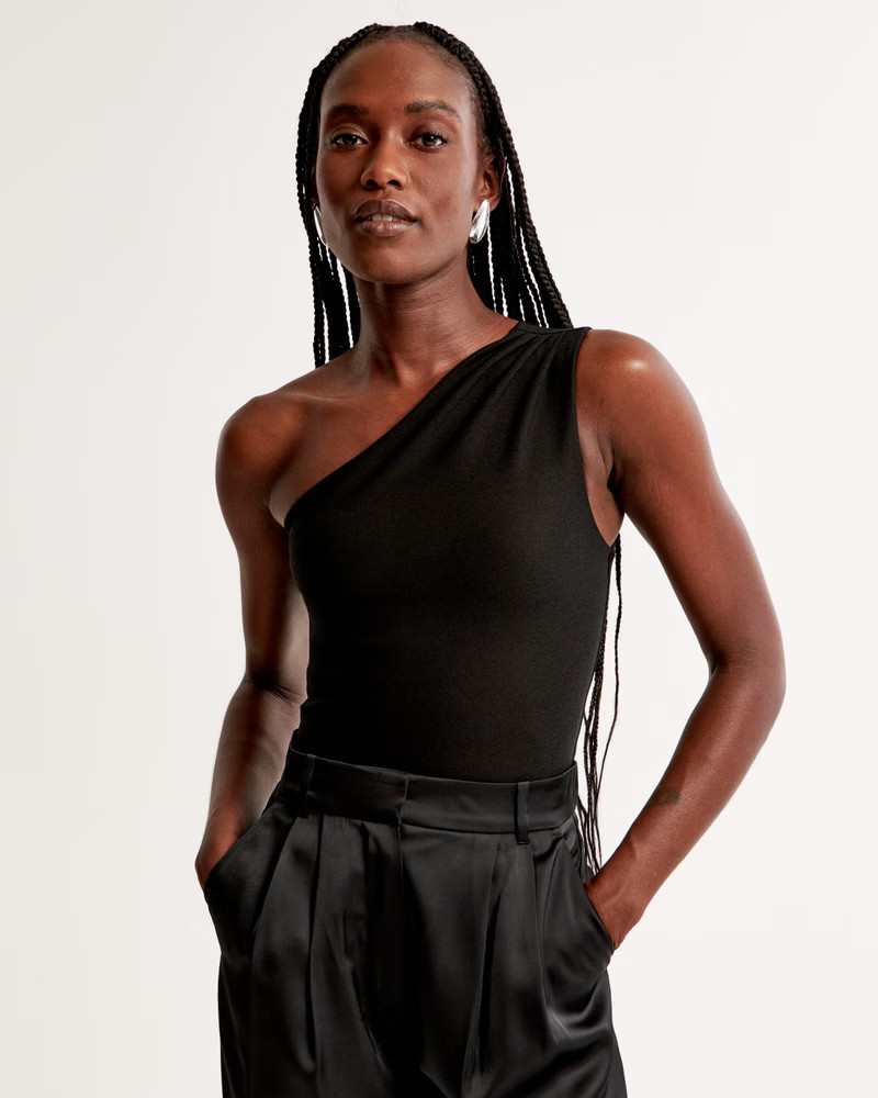 Crepe Asymmetrical One-Shoulder Bodysuit | Abercrombie & Fitch (US)
