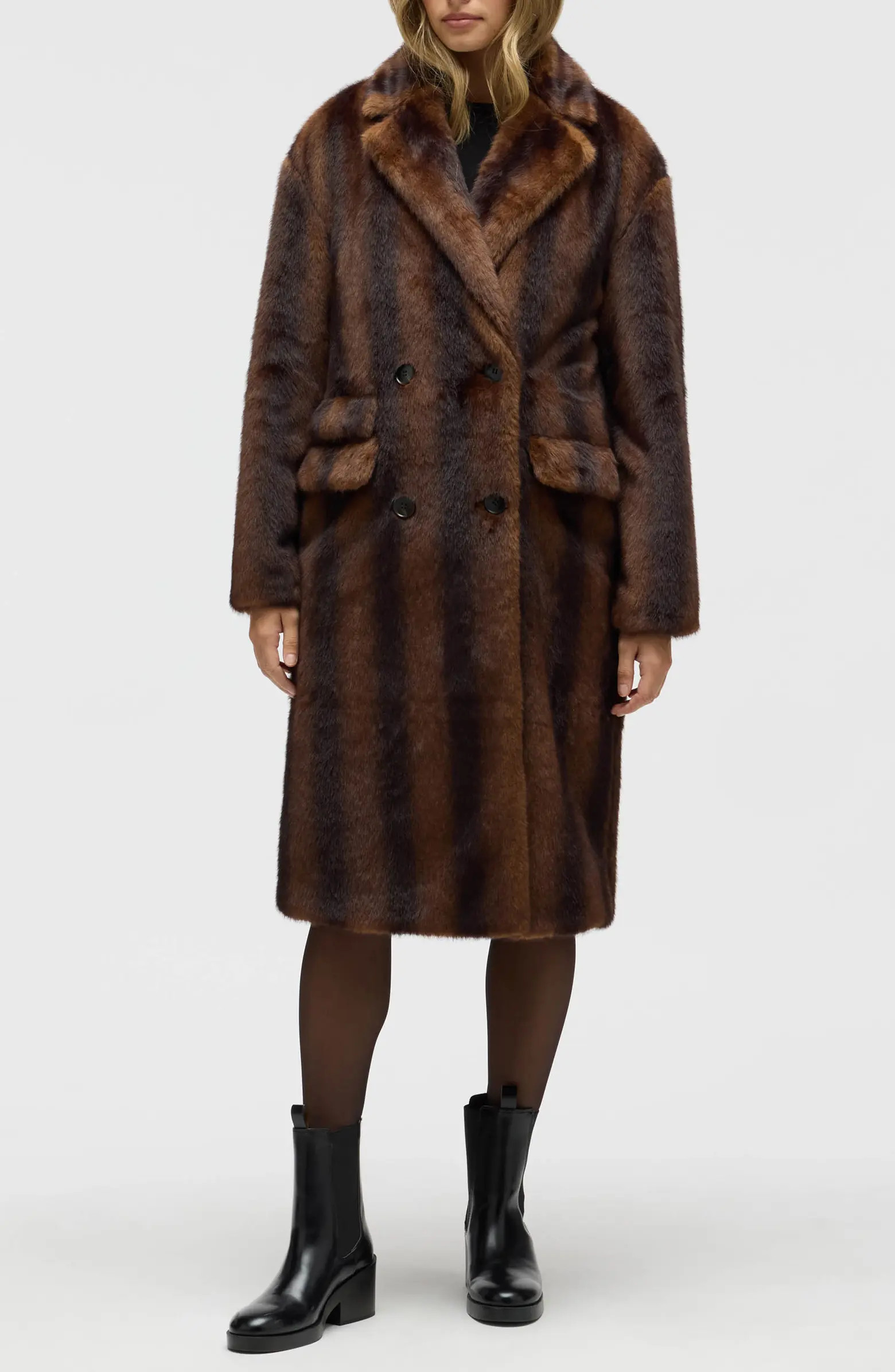 NVLT Stripe Faux Fur Double Breasted Coat | Nordstromrack | Nordstrom Rack