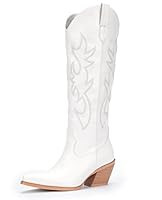 Pasuot White Cowboy Boots for Women - Wide Calf Cowgirl Knee High... | Amazon (US)