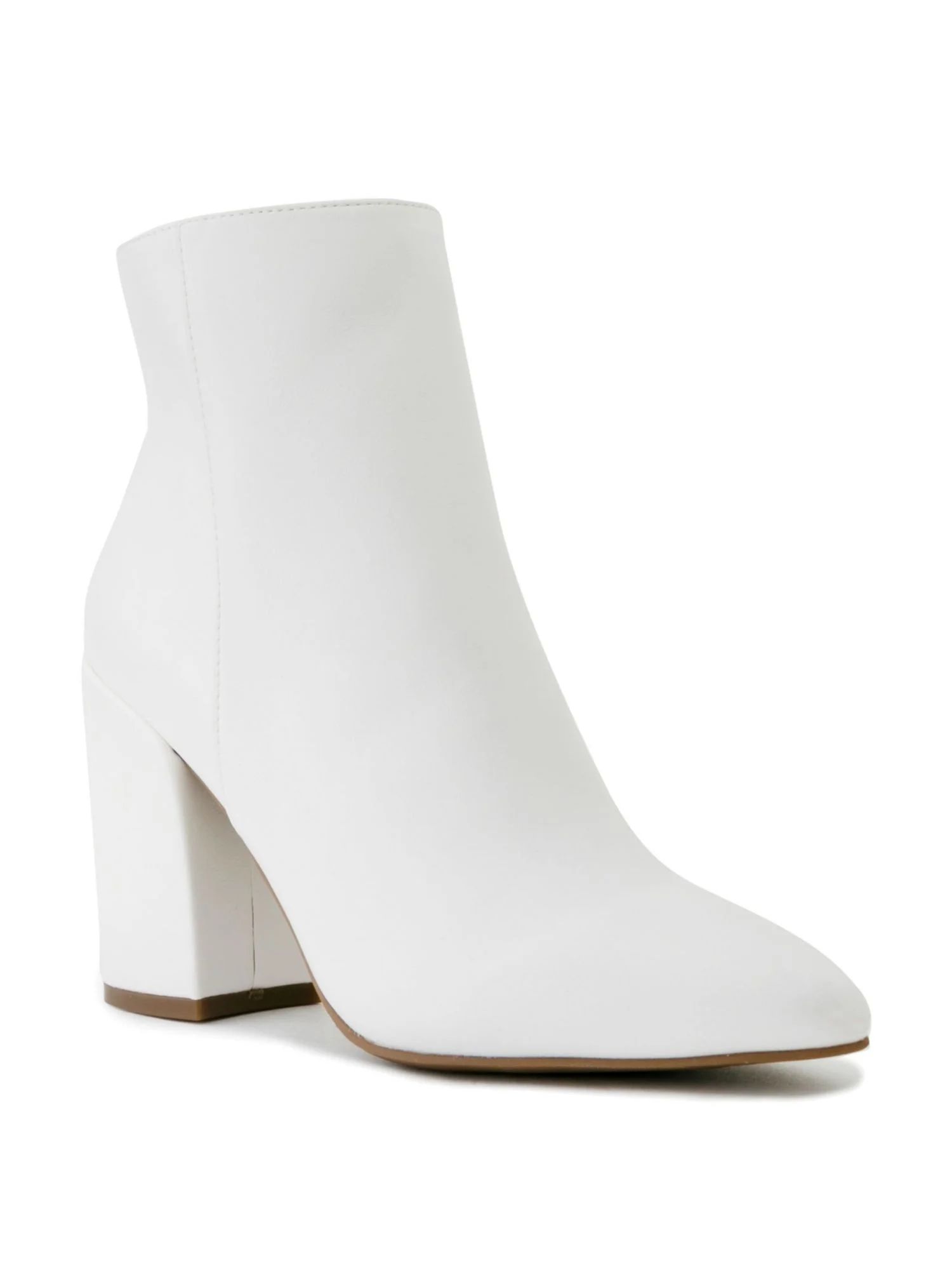 SUGAR Womens White Comfort Evvie Pointed Toe Block Heel Zip-Up Booties 10 - Walmart.com | Walmart (US)