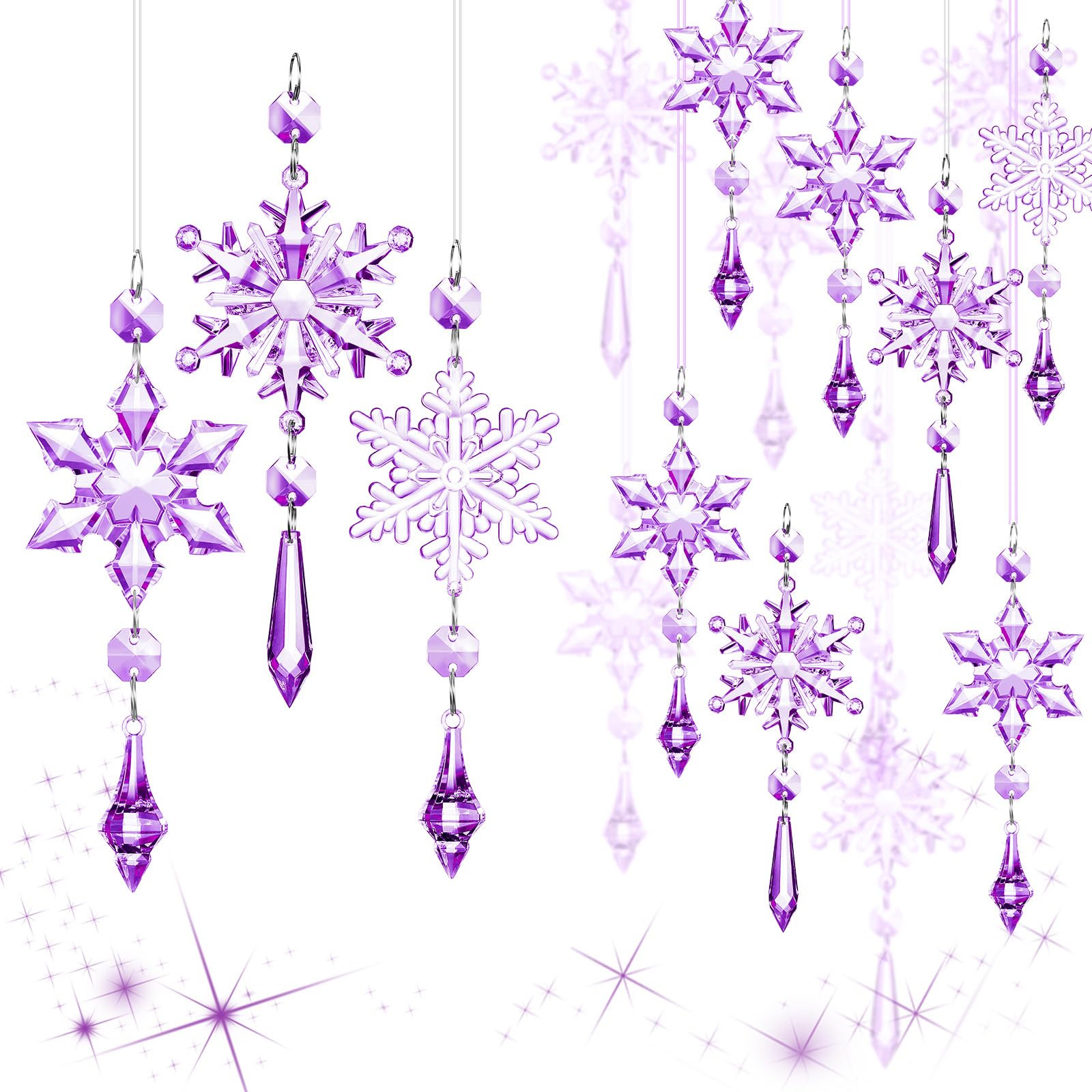 Boao Purple 15 Pcs Crystal Snowflake Ornaments for Christmas Tree Acrylic Snowflake Winter Wonder... | Amazon (US)