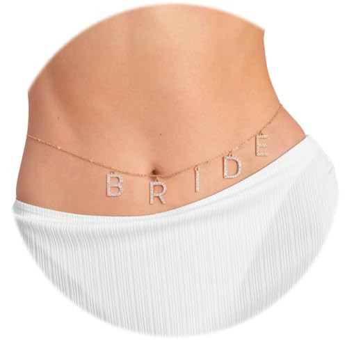 xo, Fetti Bride Body Chain, Bachelorette Party Belly Chain, Bride to Be Gift, Adjustable, Non-Precious Metal, No Gemstone | Amazon (US)